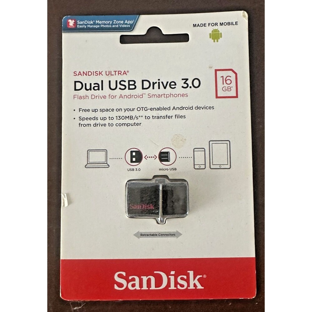 SanDisk Dual USB Drive 3.0 16GB Flash Drive Type-A & Micro USB OTG Compatible